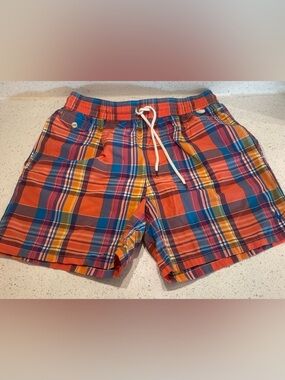 Polo Ralph Lauren Orange Blue Green Plaid Swim Shorts